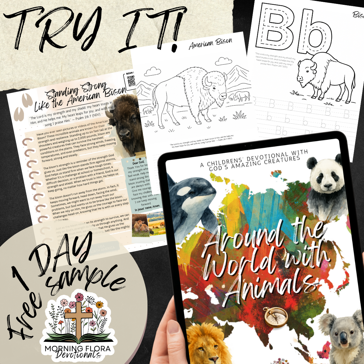 1 Day Free Sample Around the World with Animals - Digital Devotional for Children
