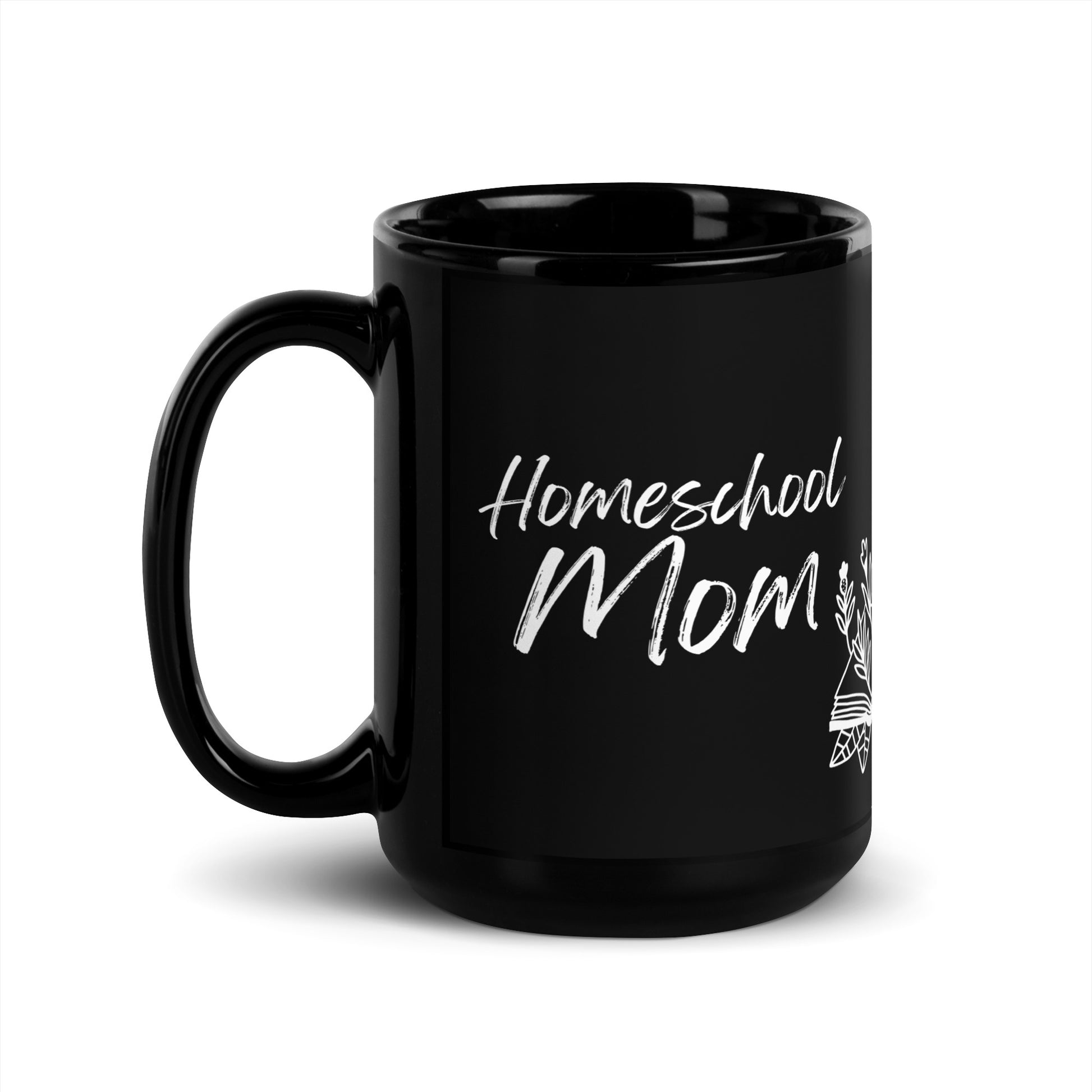 Philippians 4:13 homeschool mom mug with floral and book detail â Christian faith-inspired coffee cup.
