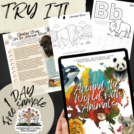 1 Day Free Sample Around the World with Animals - Digital Devotional for Children