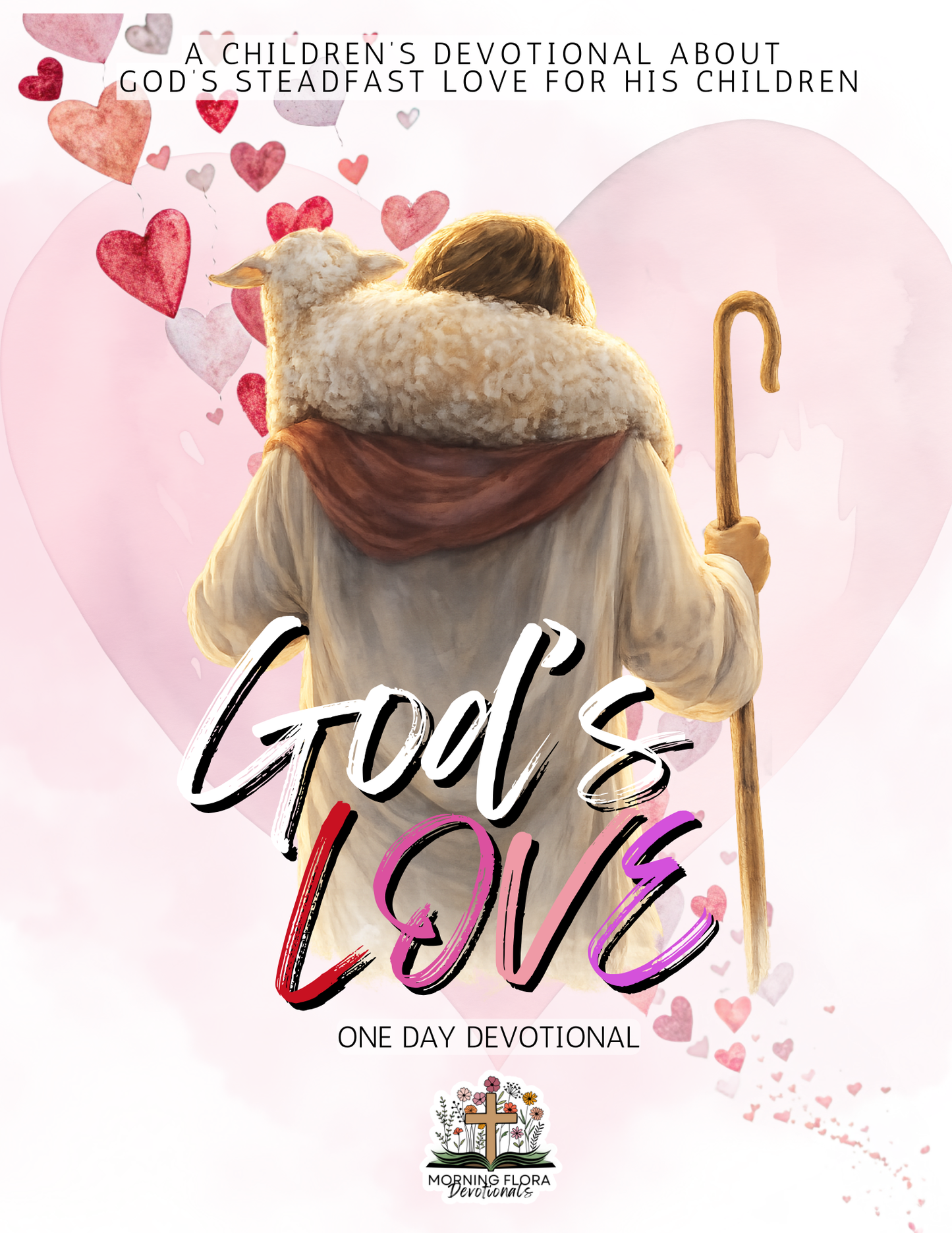 Book cover of 'God's Love' one day devotional with a shepherd and heart design.