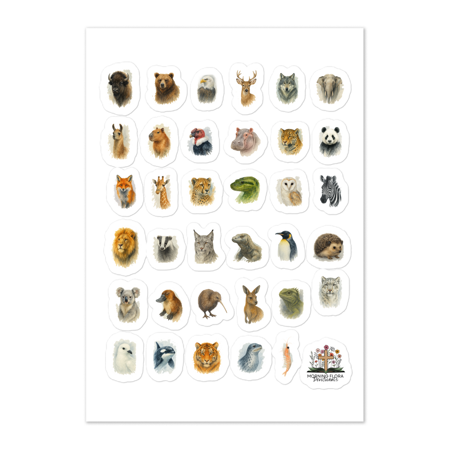 Around the world with Animals - Physical Sticker Sheet (35 Animals)