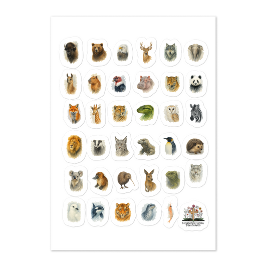 Around the world with Animals - Physical Sticker Sheet (35 Animals)